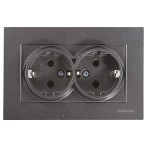 Mutlusan  İkili Topraklı Priz Rita Metalik Füme 2220 202 0295 (Çerçeve Dahil)