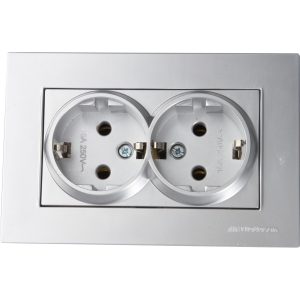 Mutlusan  İkili Topraklı Priz Rita Metalik İnox 2220 202 0282 (Çerçeve Dahil)