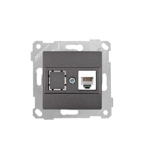 Mutlusan Mek+Tuş Telefon Prizi 1Xrj12 Cat3 Füme- 2200 125 0195