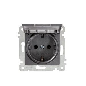 Mutlusan Mek+Tuş Kapaklı Topraklı Priz Rita Metalik Füme- 2200 610 0295