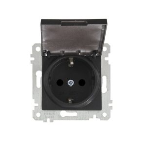 Mutlusan Mek+Tuş Kapaklı Topraklı Priz Metalik Siyah- 2200 610 0284 (Çerçeve Hariç)
