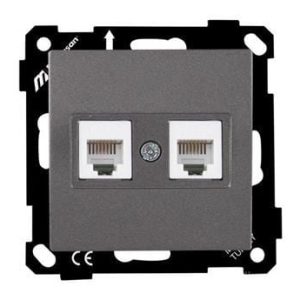Mutlusan Mek+Tuş Telefon Prizi 2Xrj12 Cat3 Metalik Antrasit 2200 126 0186 (Çerçeve Hariç)