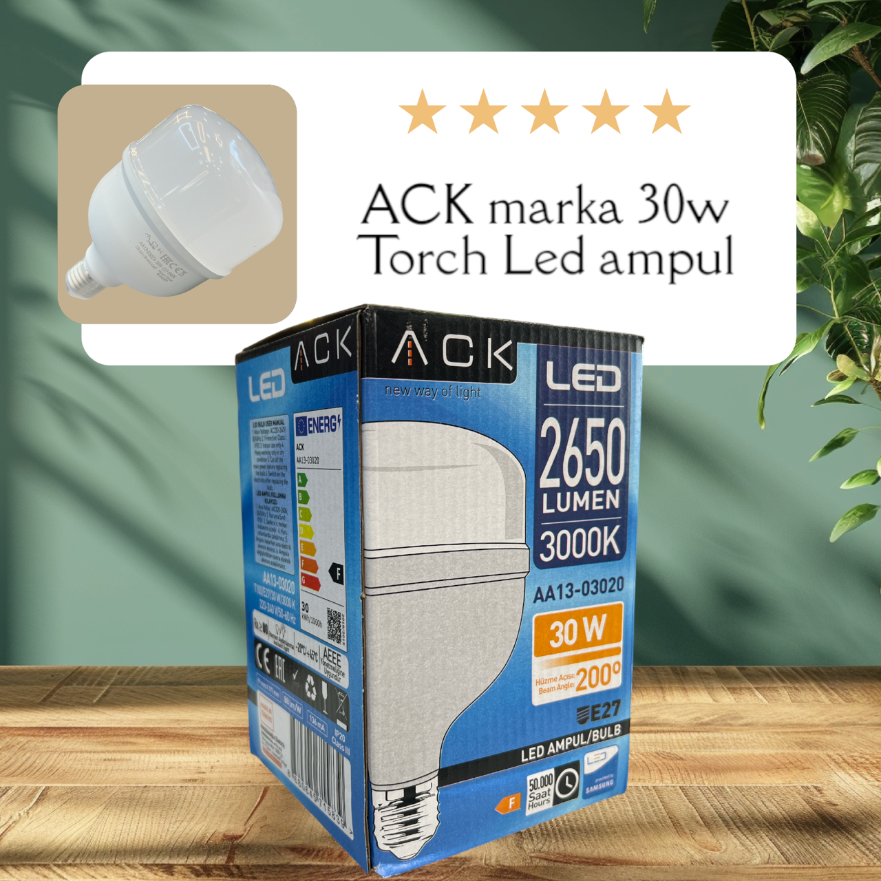 ACK 30W 220-240V E27 3000K T100 Led Ampul AA13-03020