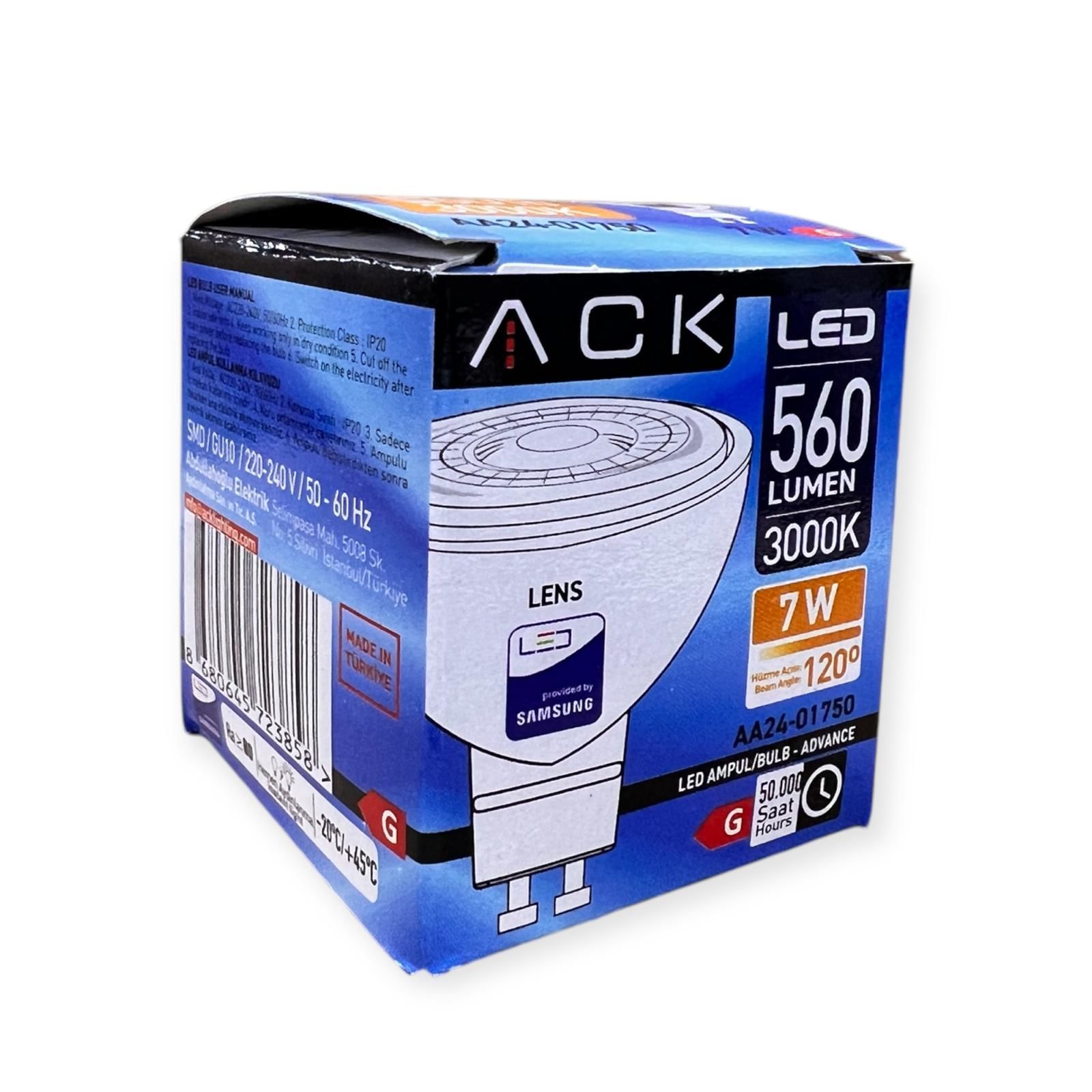 ACK 7W 220-240V Gu10 3000K Smd Lensli Led Ampul AA24-01750