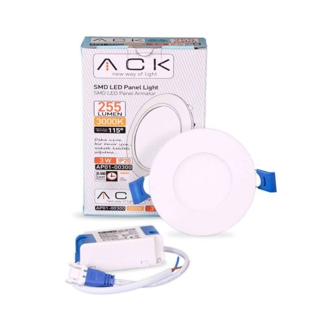 ACK 3W Beyaz 3000K Sıva Altı Yuvarlak Led Panel AP01-00300