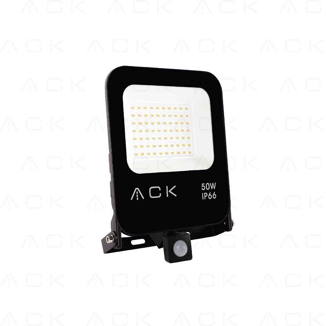 ACK 50W Sıyah 6500K Sensörlü Led Projektör AT62-25032