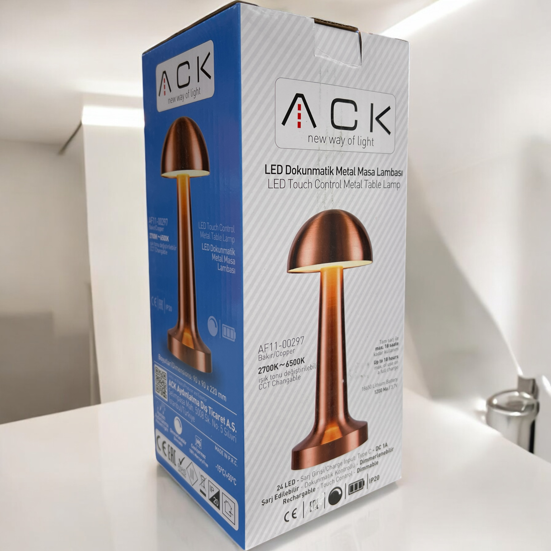 ACK 2W Copper Gövde Ledli Dokunmatik Dimli Masa Lambası AF11-00297