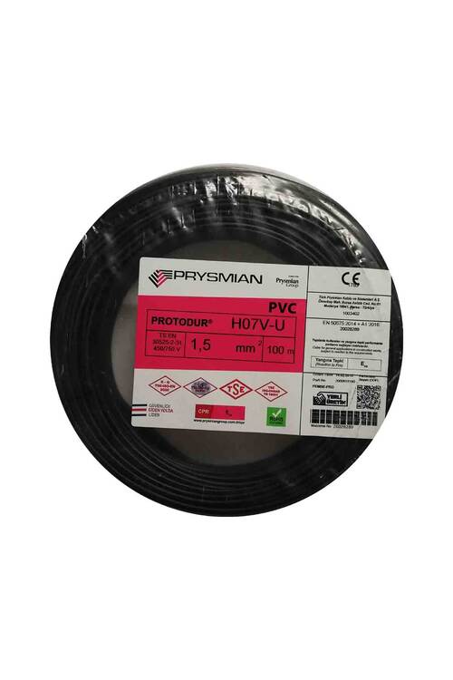 Prysmian 1,5mm Siyah Nya Tek Telli Kablo - H07V-U