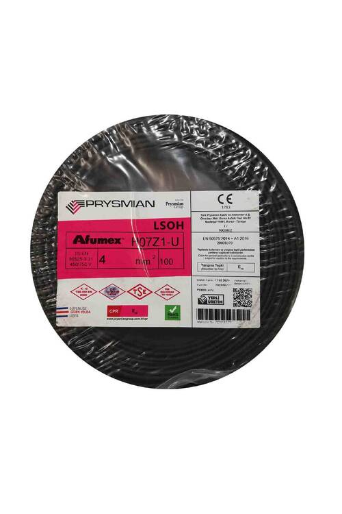 Prysmian 4mm Siyah Nya Tek Telli Yanmaz Halojen Free Kablo - H07Z1-U