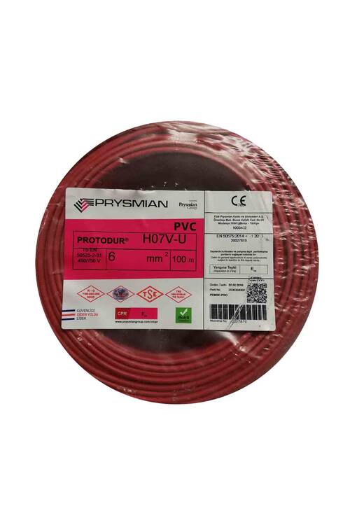 Prysmian 6mm Kırmızı Nya Tek Telli Kablo - H07V-U