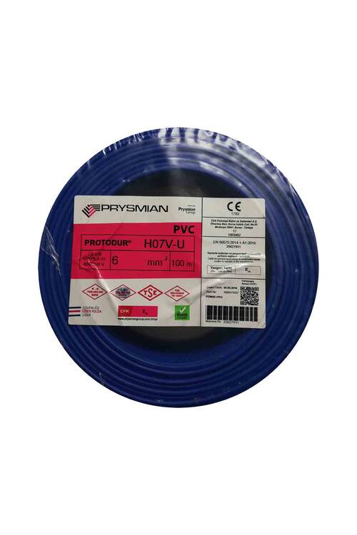 Prysmian 6mm Mavi Nya Tek Telli Kablo - H07V-U