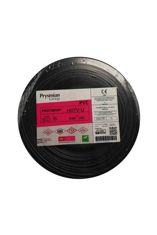 Prysmian 6mm Siyah Nya Tek Telli Kablo - H07V-U