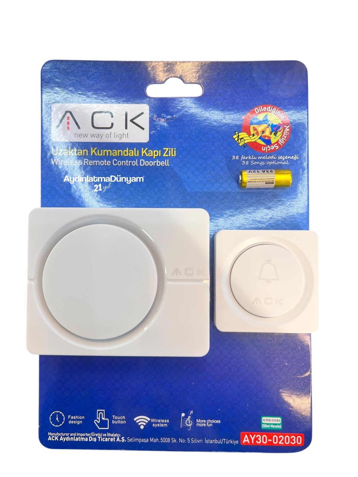 ACK 32 Melodili Uzaktan Kumandali Zil Beyaz